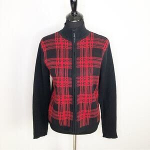 Pendleton black red plaid full zip silk blend cardigan size Medium
